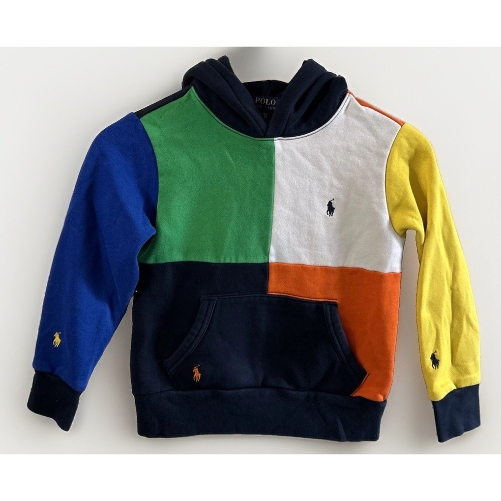 Boys POLO RALPH LAUREN COLOR BLOCKED RETRO FLEECE HOODIE Small 8